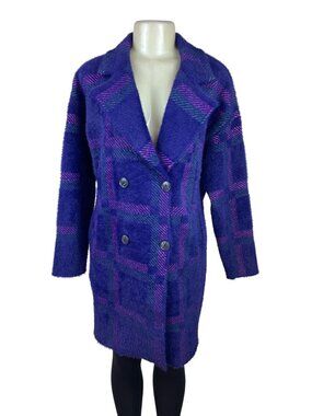 NVLT Women's Purple Plaid Double-Breasted & Knee-Length Coat Sz S/P - New